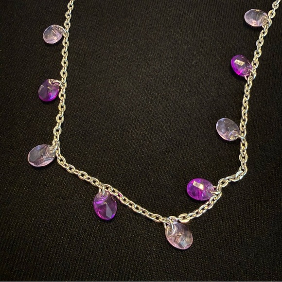 Vintage 1950’s Sarah Coventry Silver Tone Double Necklace Purple Glass Beads - Picture 6 of 15